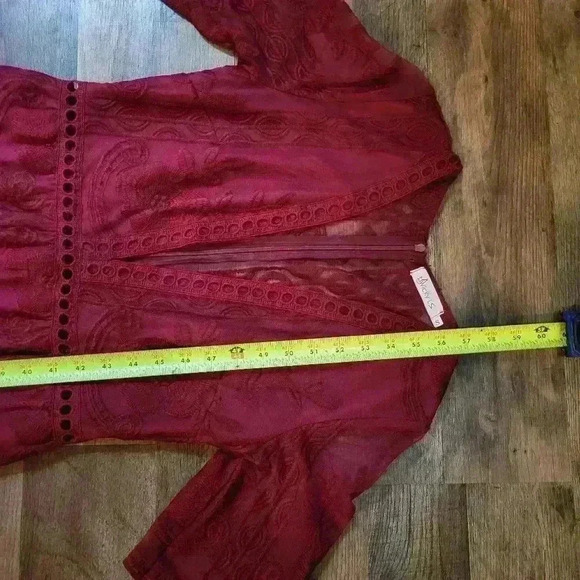 Burgundy Lace Low Cut Maxi Romper Dress Size Small - Picture 6 of 10